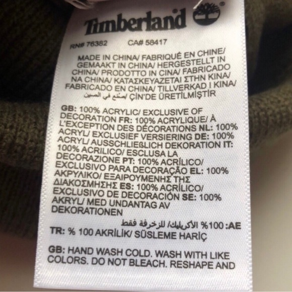 New Men’s Hat Timberland Winter Hat Mens Olive Green Cuffed Knit Beanie Hat - Picture 10 of 10